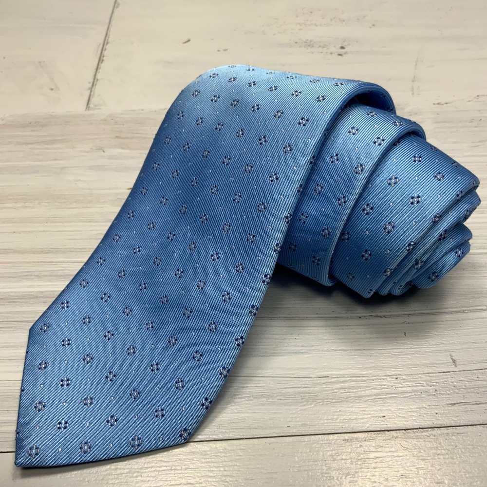 Eton Silk Tie Men Blue Geometric Floral Medallion Made in England Business